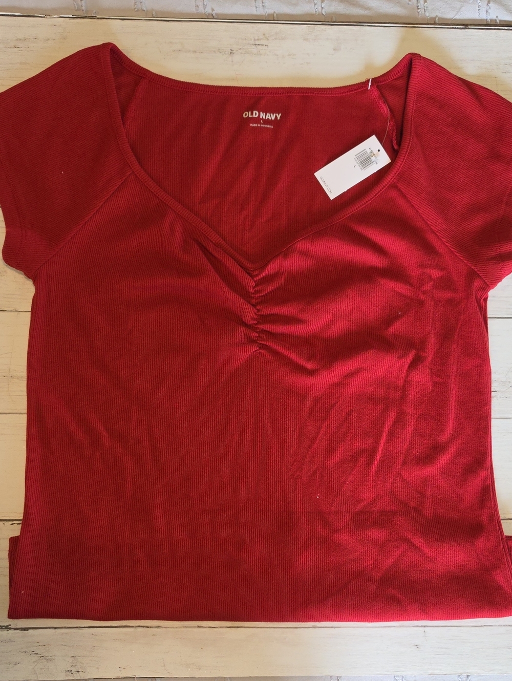 Old Navy Red Short-Sleeve V-Neck Tee with Ruched Detail